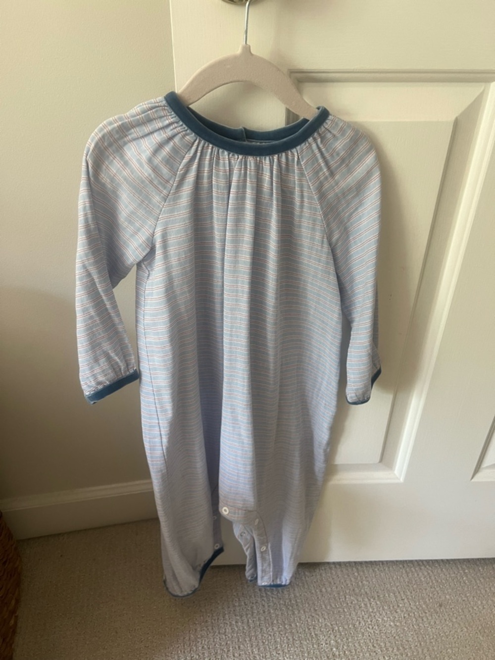 Oso and Me Blue Stripe Kids Pajama One-Piece Romper Jumpsuit